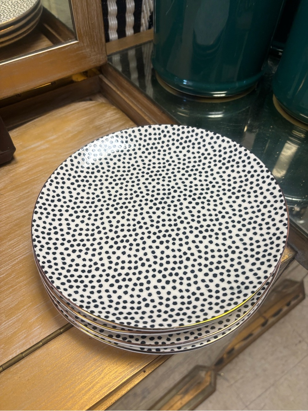 4 pcs Thyme & Table Black Dot Pattern Ceramic Side Plate - White and Black